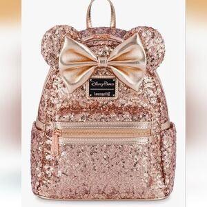 Minnie Mouse Sequin Loungefly Mini Backpack – Rose Gold NEW WITH TAGS